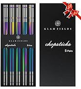 GLAMFIELDS Metal Chopsticks Reusable Chopsticks Dishwasher Safe Rainbow Stainless Steel Style 5 P...