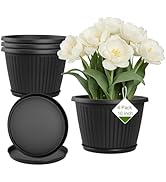 Fodetyff 10-inch-Plastic-Plant-Pots-with-Saucer, Flower Pots Containers for Indoor Outdoor Plants...