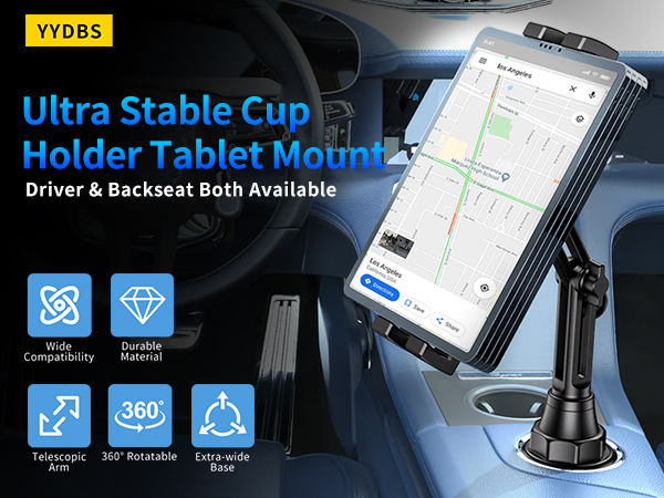 Ultra Stable Cup Holder Tablet Mount Driver &amp; Backseat Both 