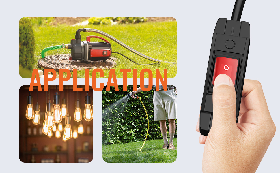 Joinfworld Waterproof 3 Prong Extension Cord with Inline Cord Switch