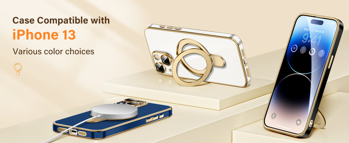 iPhone 13 Case with Magnetic Invisible Stand,Compatible with MagSafe, Protective Phone Case