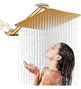 Rain Shower Head, 12'' High Pressure Shower Head with 11'' Adjustable Extension Arm,Large Square ...