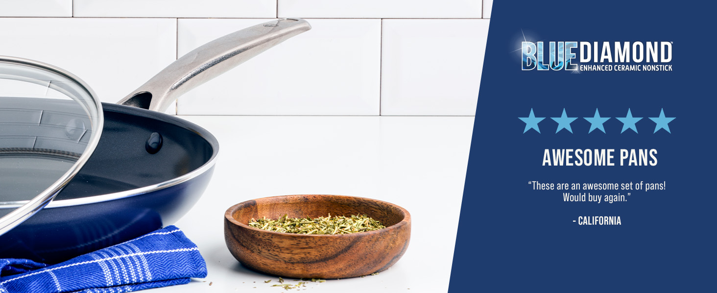 BlueDiamond, Ceramic Nonstick, PFAS-Free, Non-Toxic, Cookware, Frypans, Classic