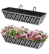 2 Pack 24 Inch Window Boxes Planters Railing Planter Box with Adjustable Brackets &amp; Non-Woven Fab...