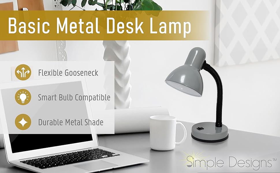 basic metal desk lamp with flexible gooseneck and metal shade