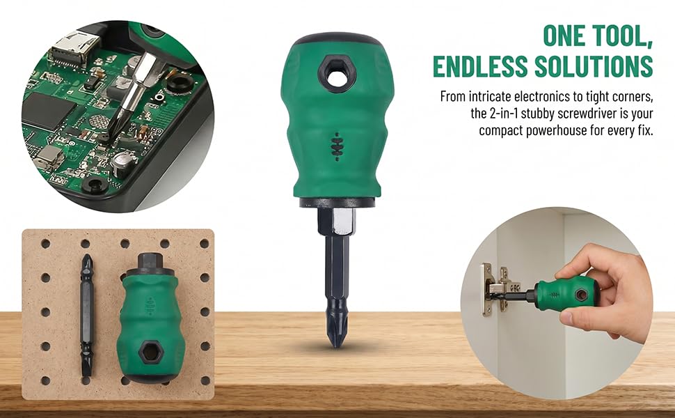 Stubby Screwdriver Set, Phillips &amp;amp; Flat Head Mini Screwdriver