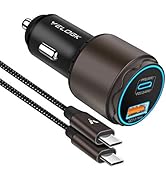 VELOGK Super Fast Type C Car Charger [73W Turbo], Metal Adaptive 55W 45W PPS/PD&amp;QC3.0 USB C Car A...