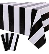 Kesfey 3 Packs Black and White Horizontal Striped Table Cloth 54 x 108 Inch Classic Black Stripe ...