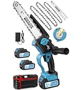 Mini Chainsaw Cordless, 8 Inch &amp; 6 Inch Electric Chain Saw with 2*4000mAh Batteries, Battery Powe...