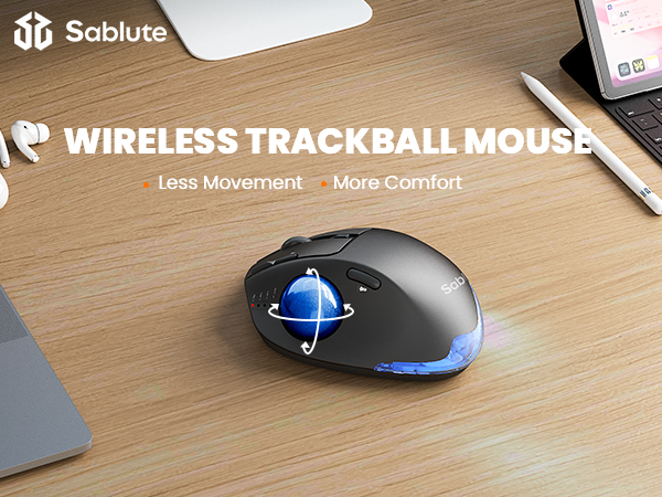 Wireless Trackball Mouse, Ergonomic Bluetooth Rechargeable Computer Mouse-Blue Ball