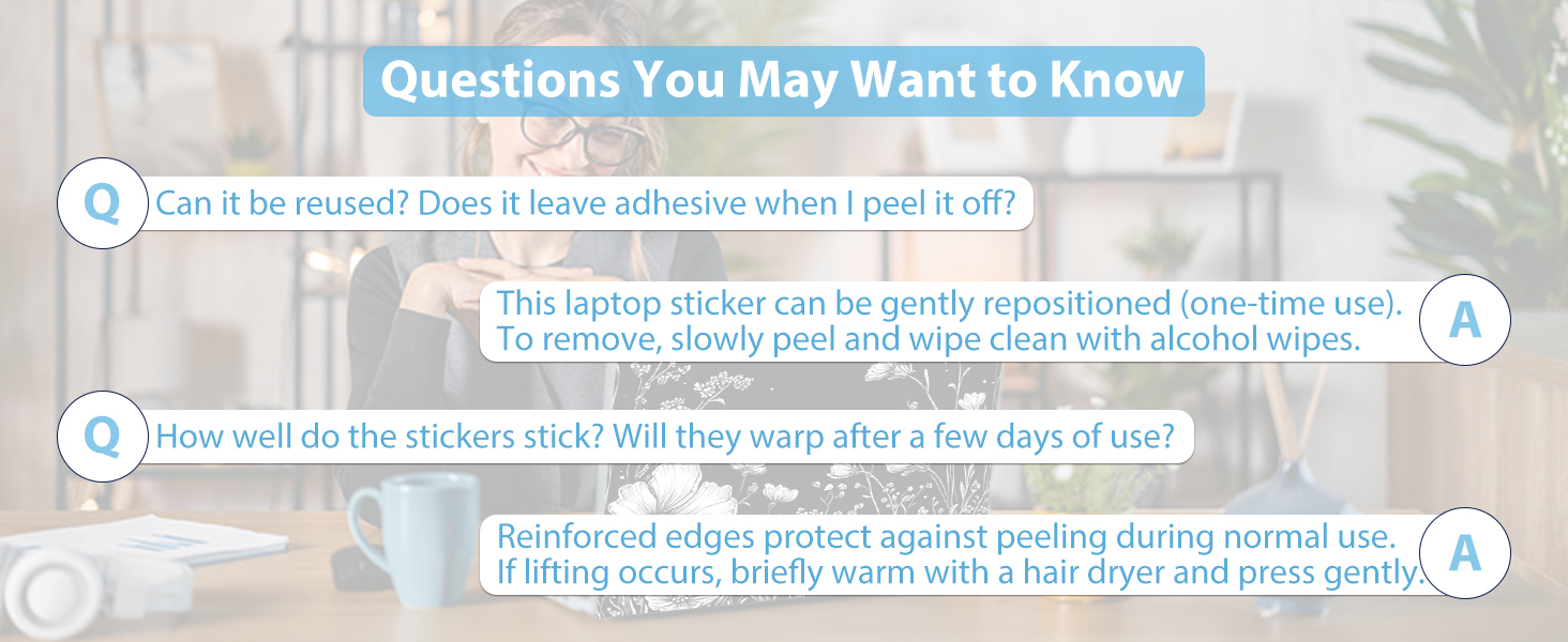 Text reads 'Questions You May Want to Know'. Information panel showing FAQ layout with question bubbles and answer sections, using light blue and white color scheme.