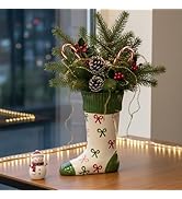 DIF DECO Ceramic Christmas Sock Vase, Height 8 inch Unique Festival Decoration for Indoor Holiday...