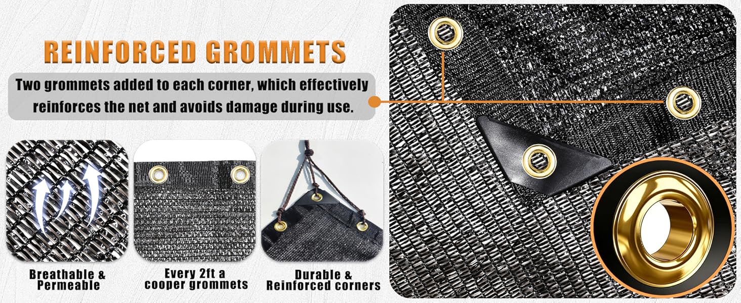 reinforced corners with two extra grommets prevent damage and enhance durability