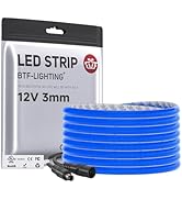 BTF-LIGHTING FCOB COB 3mm Width UL Listed Super Narrow Flexible Uniform LED Strip Light Blue Colo...