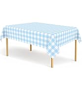 2 Pack Blue and White Checkered Tablecloth Blue Gingham Plastic Table Cloths for Parties Disposab...