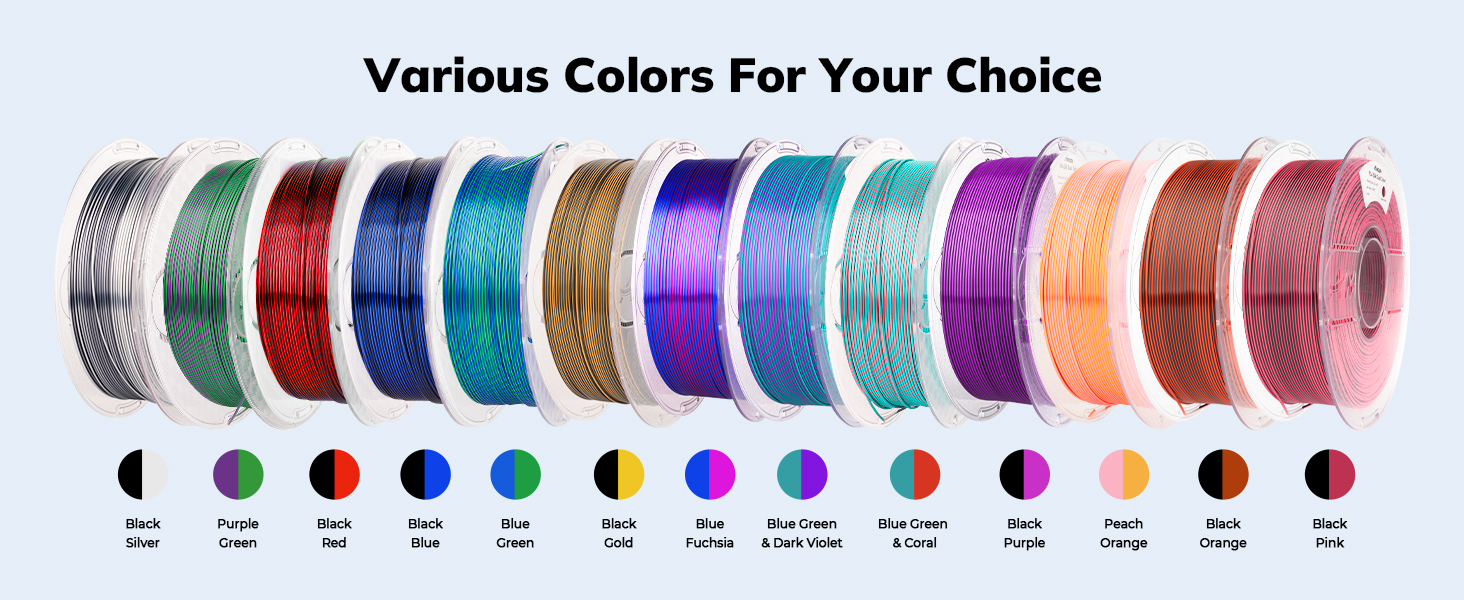 Silk PLA 3D Printer Filament, Multicolor 1.75mm PLA