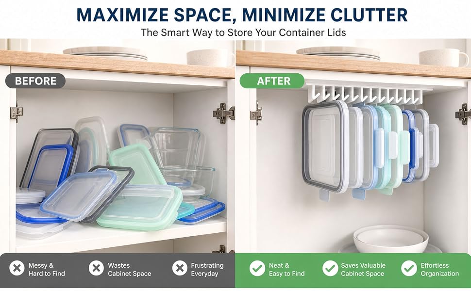 Lid Loft Lid Organizer, 10-Slot LidLoft Hanging Organizer in Cabinet