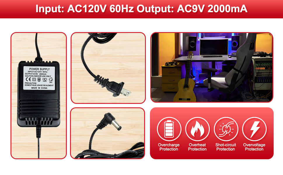 AC to AC 9V 2AMP POWER SUPPLYDAPTER Input volatage:110V-120VAC 60Hz; Output volatage :9VAC 2000mA