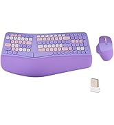 Wireless Ergonomic Keyboard and Mouse Combo with PU Wrist Rest, Carpal Tunnel Keyboard, 2.4G Colo...