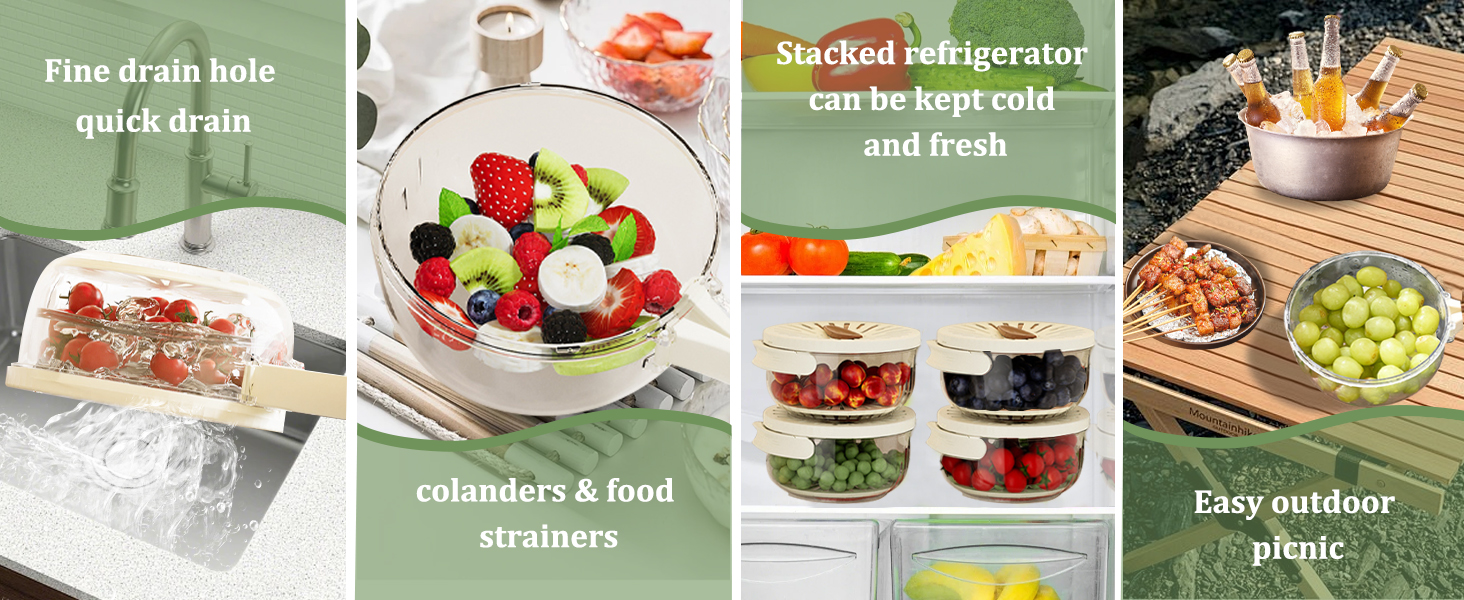 fruit bowl with strainer,drain basket with fine holes and handle,multi purpose drain basket with lid