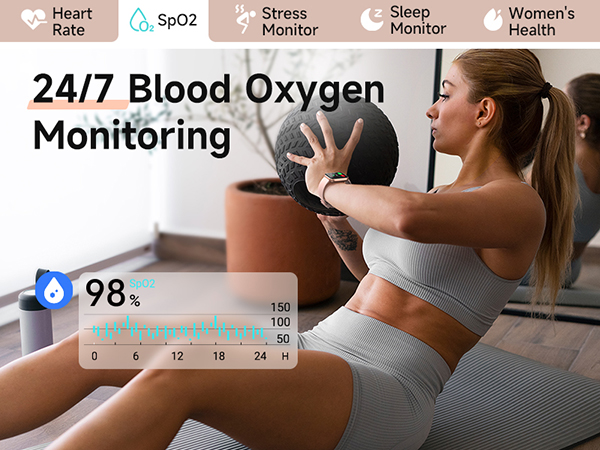 Smartwatch with Bluetooth Calls, Heart Rate/Sleep/SpO2 Monitor, IP68 Waterproof Fitness Tracker