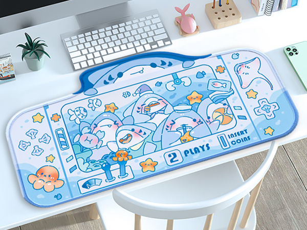 Cute Shark Party Desk Mat Kawaii Desk Pad, Switch Large Gaming Mouse Pad for Women Kids Girls Boys