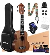AODSK Soprano Ukulele for Beginners Kit for Kid Adult Student,Sapele Hawaiian Starter Uke Kids Gu...
