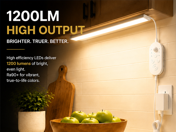 1200LM high output under cabinet light providing bright kitchen cabinet illumination