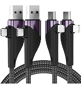 iAXBi 2Pack(4ft+6.6ft)[4 in 1] Multi Charging Cable 65W 3.1A Fast Charging USB C Cable, Nylon Bra...