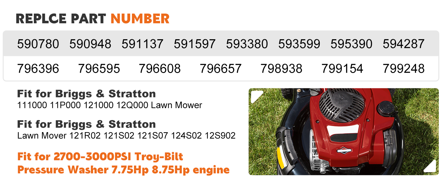 591137 Carburetor replacement for Briggs Stratton 2700-3000PSI Troy Bilt Power Washer 7.75Hp 8.75Hp