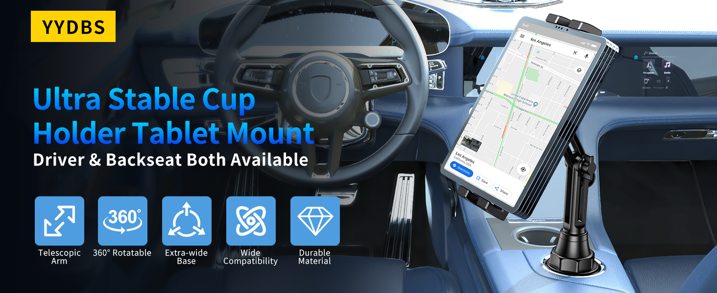 Ultra Stable Cup Holder Tablet Mount Driver &amp; Backseat Both 