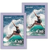 FIXSMITH 4x6 Picture Frame Set of 2, Purple Photo Frame 4x6 with HD Plexiglass, Brown Picture Fra...
