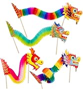 8 Pcs Chinese New Year Paper Dragon Decoration- 3D Chinese Paper Dragon Hanging Garland Crafts- H...