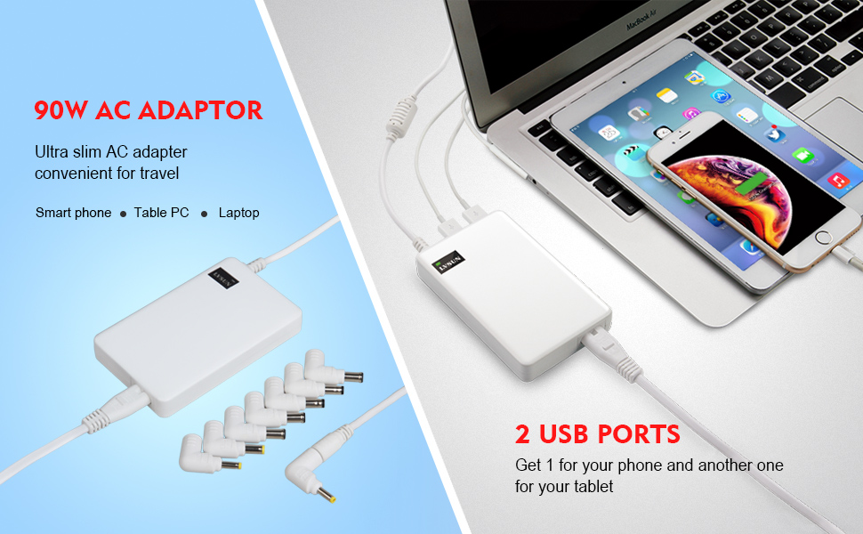 90W LVSUN Slim Universal Laptop Charger with 2-port USB for Lenovo HP Toshiba Samsung Power Supply