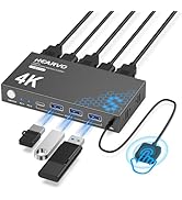 Hearvo USB 3.0 HDMI KVM Switch 1 Monitors 2 Computers, 4K@60Hz KVM Switches for 2 Computers Shari...