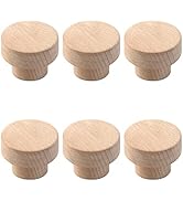 Wealrit 6 Pcs Unfinished Round Wood Cabinet Knobs, Wooden Drawer Knobs with Screws Flat Top Knobs...