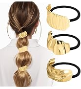 JIRIS 3PCS Metal Hair Tie For Women,Gold Cuffs,Metal Geometric Gold Hair Ties, Hair Accessories S...