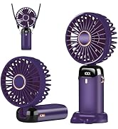 Portable Handheld Fan, Type-C Rechargeable, 4000mAh Battery Operated Fan with LED Display, 90° Fo...