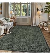 Lahome Floral Dark Green Living Room Rug, 5x7 Washable Rugs for Bedroom Office, Vintage Boho Non ...