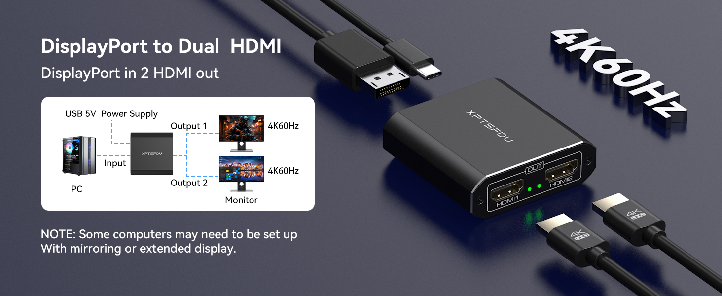 DisplayPort to Dual HDMI Adapter