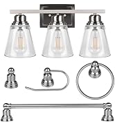 Brushed Nickel 3 Light Bathroom Vanity Light Set,5 Piece Brushed Nickel Bathroom Accessories Set,...