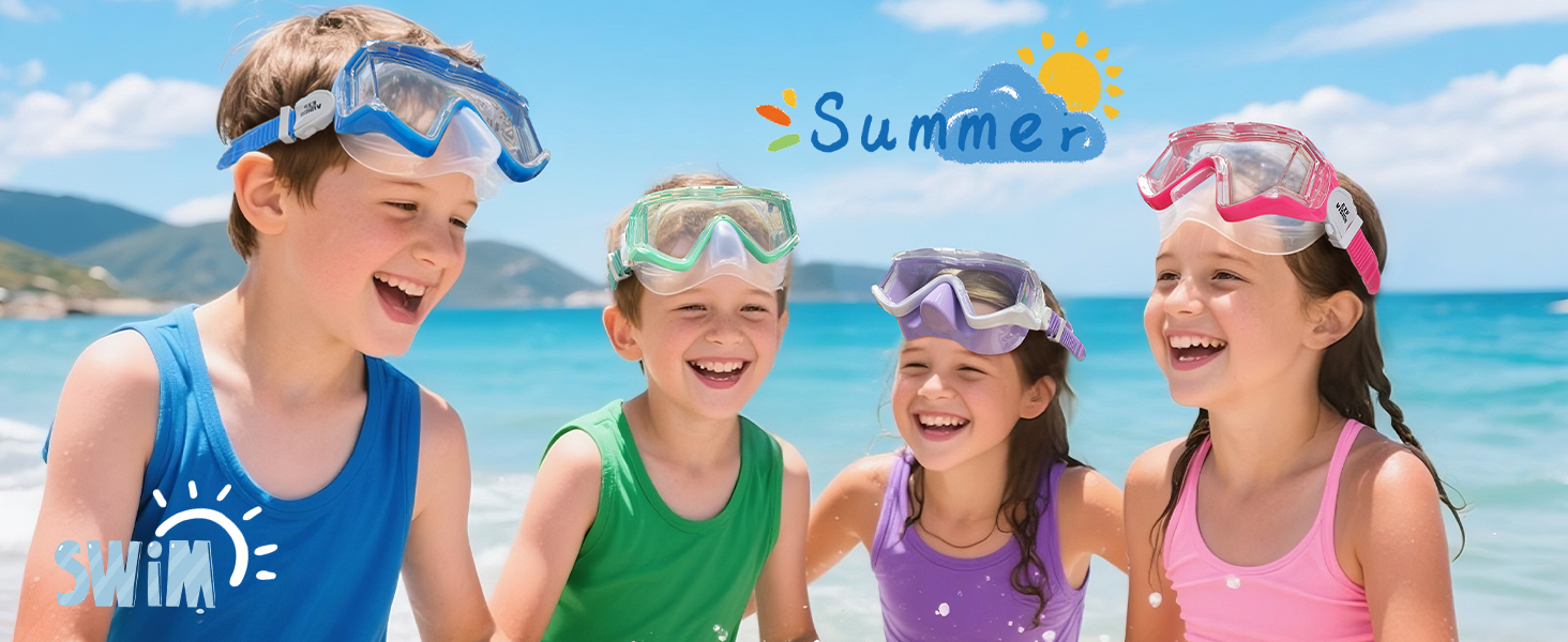 Kids Swim Goggles Snorkel Diving Mask Anti-Fog Kids-Goggles with Nose Cover Kids Swim Goggles 3-14