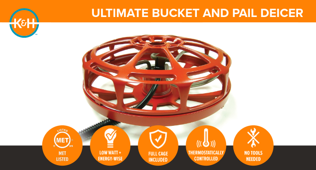 ultimate bucket pail deicer for farm and ranch, livestock. MET safety certified, keep water unfrozen