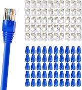CableGeeker RJ45 Connectors 100+100 Pack - 100 Cat6 Plugs &amp; 100 Strain Relief Boots(Blue), Standa...