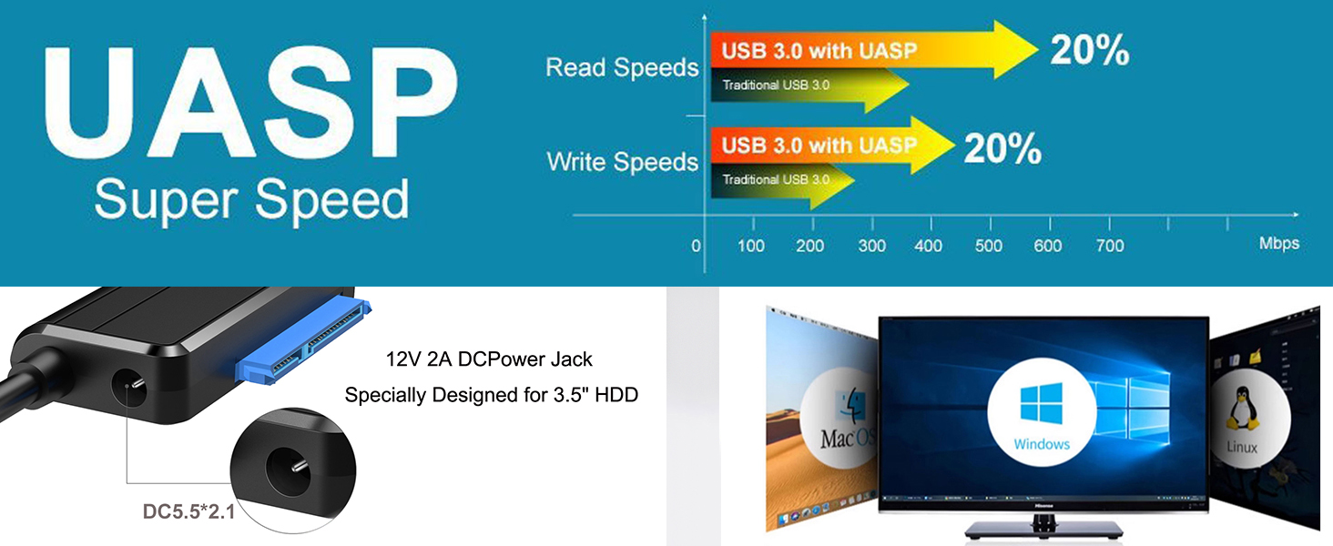 SATA to USB Converter Cable with 12V DC Adapter Supply Support