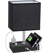 Kakanuo Table Lamp for Bedroom with Dual USB Ports, Fully Dimmable Black Bedside Lamp with Phone ...