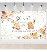 Mocsicka Fall Pumpkin Gender Reveal Backdrop Banner He or She Pumpkin Party Decorations New Born ...