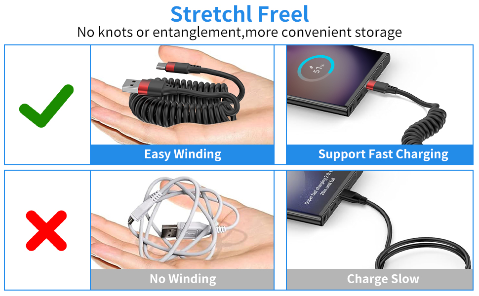 Coiled USB A to USB C Cable
