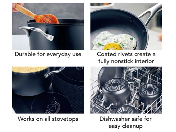 cookware, pots and pans, set, hard anodized, nonstick, saucepan, frying pan, stockpot, kitchenaid