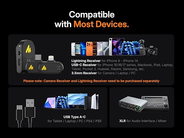 MAONO Wireless Dynamic Microphone for PC, XLR/USB Podcast Mic for Vocal Recording(PD200WT)